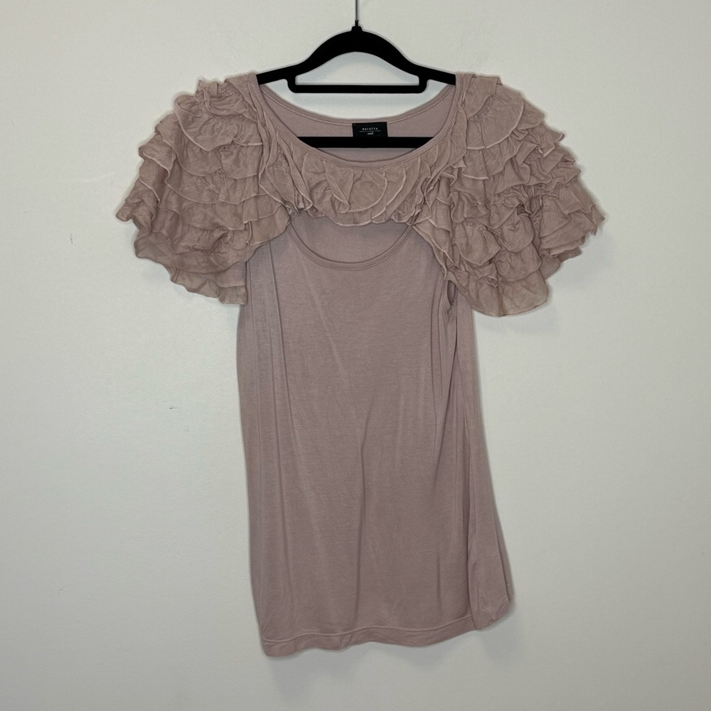 Anthropologie Deletta Mauve Ruffled Sleeve Keyhole Blouse Size S